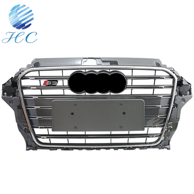 RS Style S STYLE BLACK SILVER CHROME HONEYCOMB MESH GRILL FOR AUDI A3/S3/RS3 2013 2015